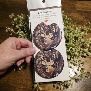 Deer Print Car Coasters - Brown
